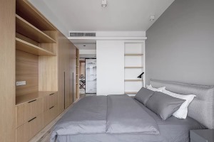惠州景欣装饰100㎡现代简约3居，软装用上原木色，自然清新又空灵卧室效果图