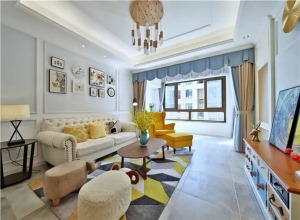 惠州景欣装饰120平暖色系的地中海新家客厅效果图