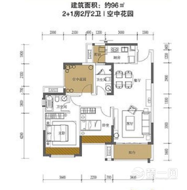 96平现代简约风格三居室户型图