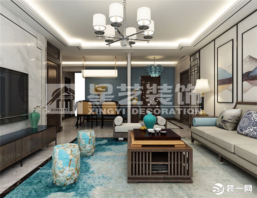 呼和浩特新华联时尚新中式150平米中式风格客厅