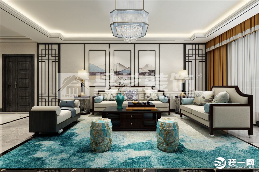 呼和浩特新华联时尚新中式150平米中式风格地毯