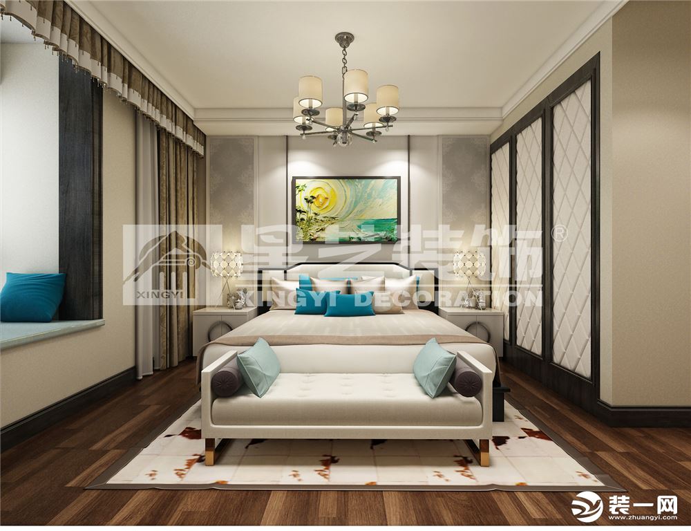 呼和浩特新华联时尚新中式150平米中式风格卧室床