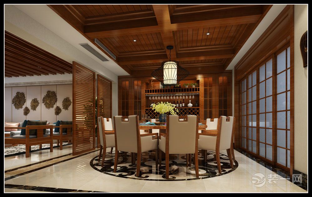 亿升滨江145平别墅中式简欧风格效果图餐厅