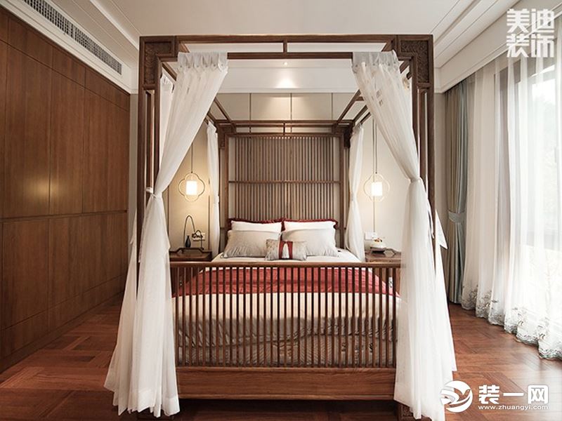 青竹园·曦园 295平米新中式风格装修案例实拍图卧室