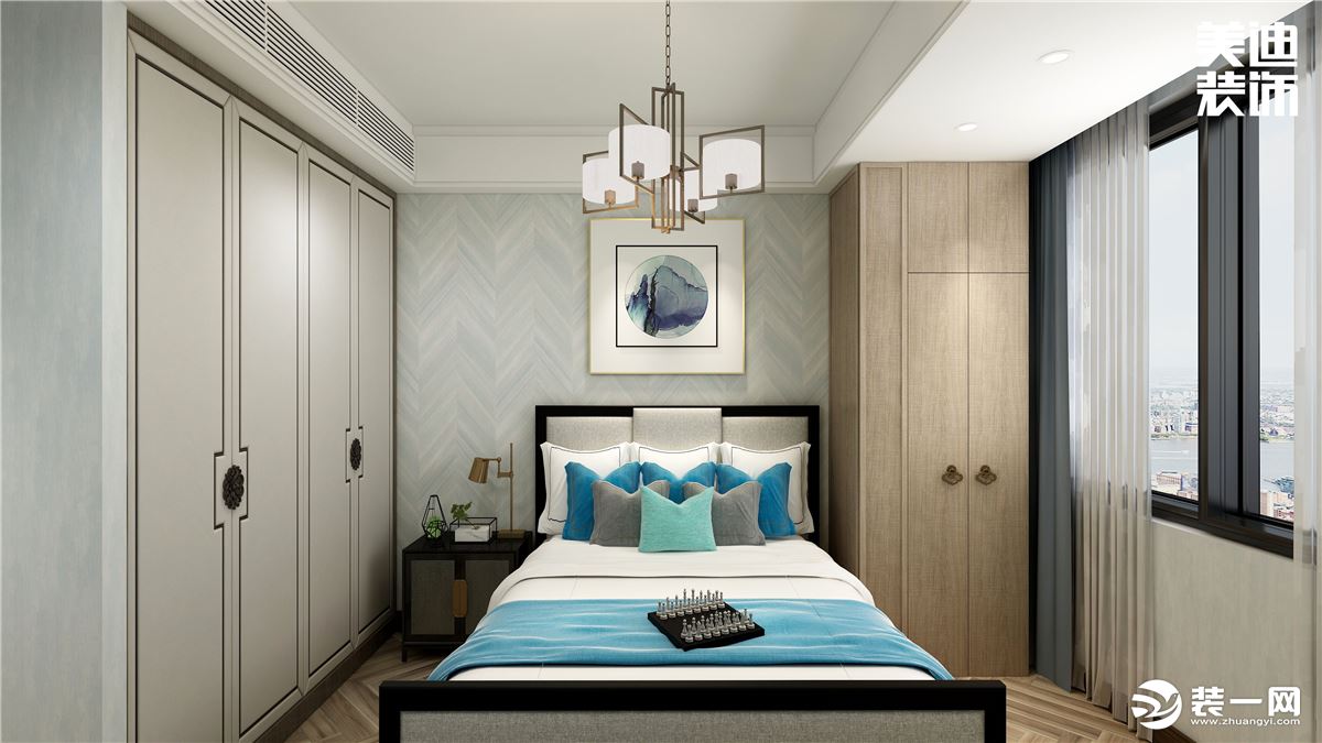 建发央玺180平米新中式风格装修案例效果图--卧室