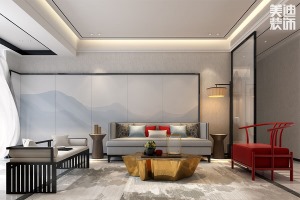 清溪川188平米新中式风格装修案例效果图--客厅