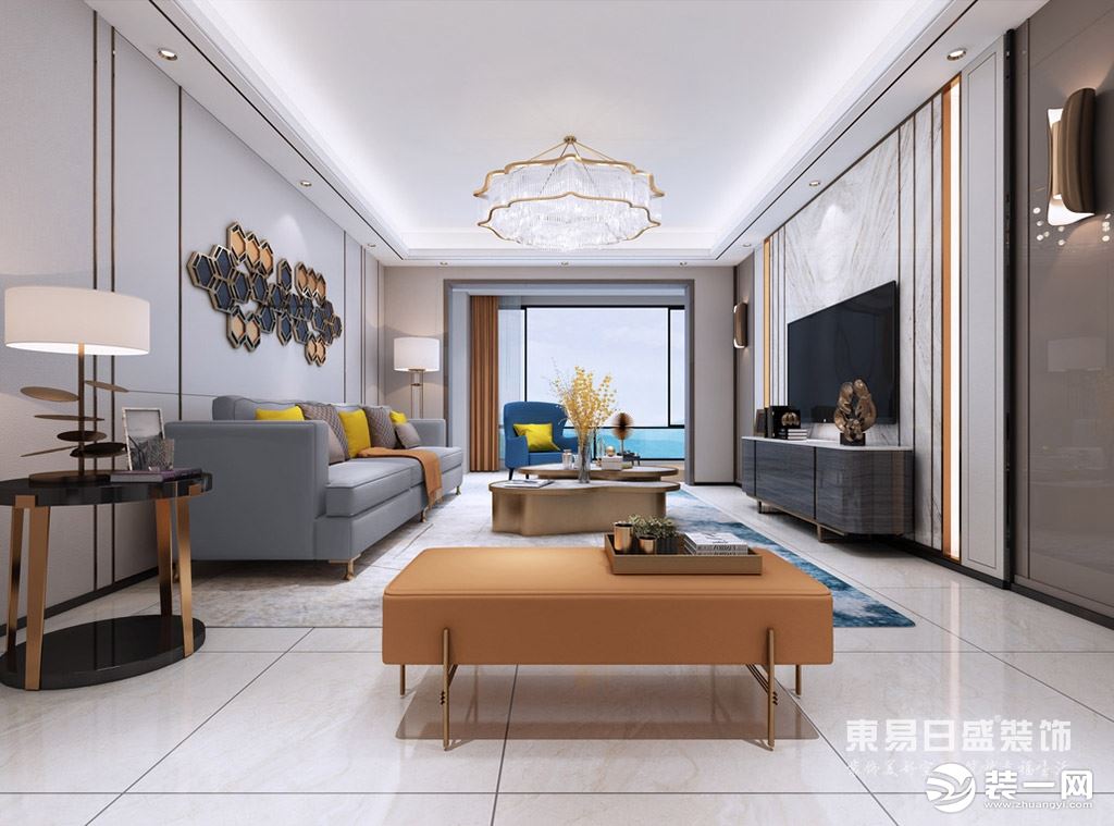 中惠新城140平三房二厅现代轻奢客厅装修效果图