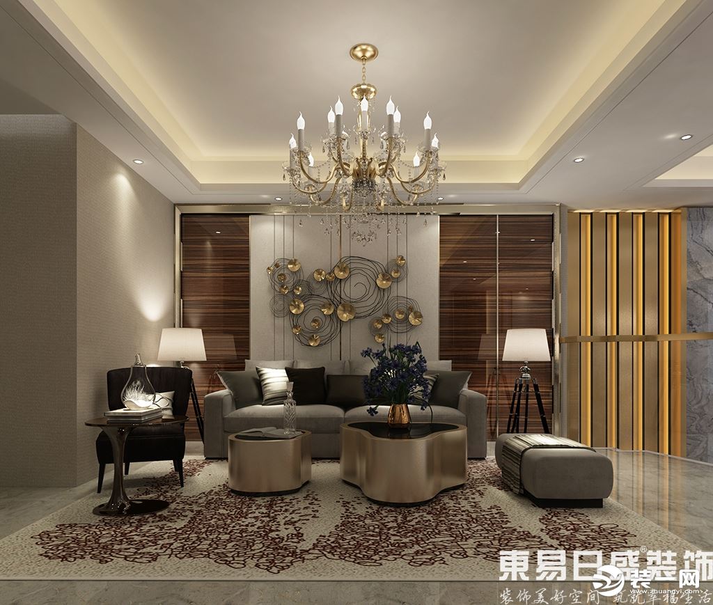 锦绣山河观园600平后现代风格客厅装修效果图