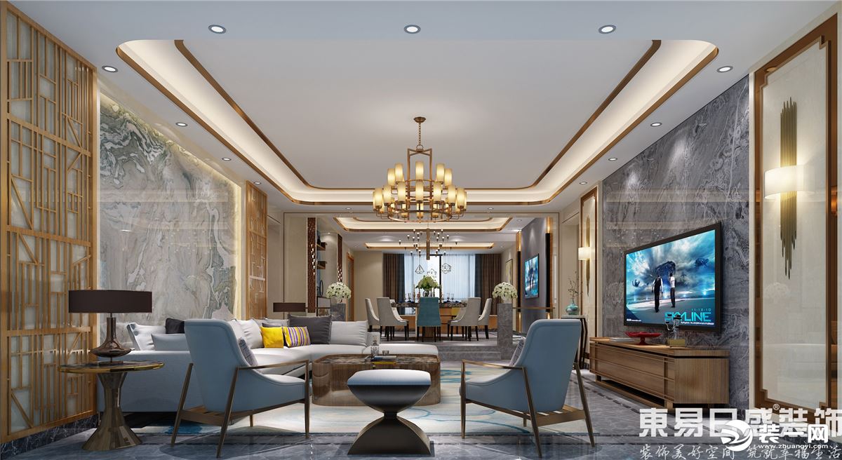 锦绣山河观园大平层320平现代客厅装修效果图