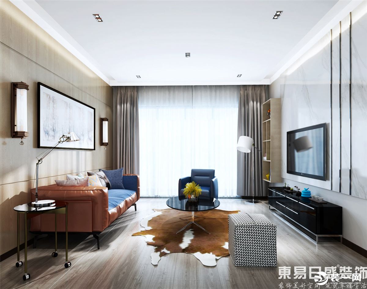 锦绣山河观园127平三房现代简约客厅装修效果图	