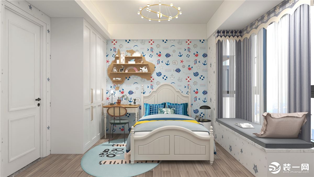 翡翠松湖-现代美式风格-卧室装修效果图