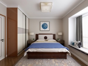 金地时代艺境-新中式风格-卧室装修效果图
