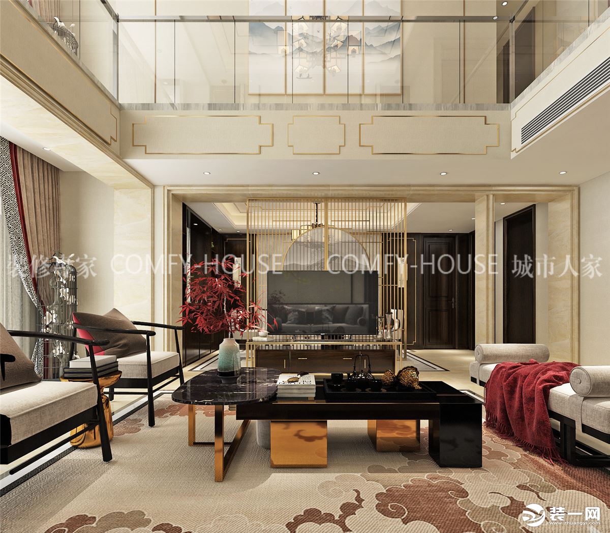 菏泽牡丹新城复式一楼客厅装修效果图—装修咨询：15628945697