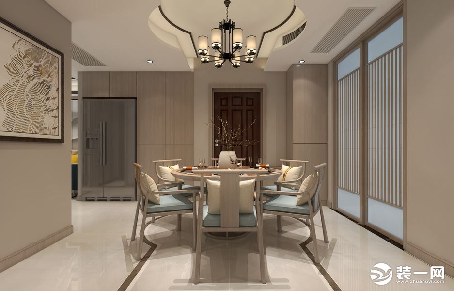 金科庐州樾103平三室现代中式餐厅效果图