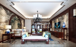 乔治庄园180平米四居室中式风格客厅装修效果图
