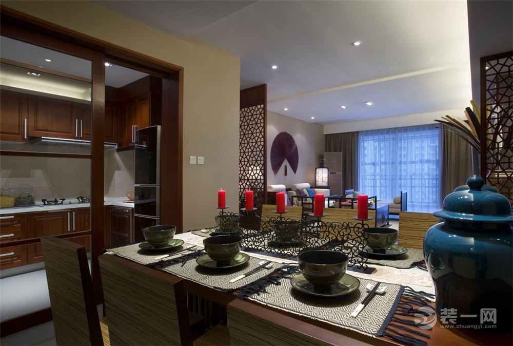 东业上城 97平 三居室 造价10万 东南亚风格从餐厅到客厅