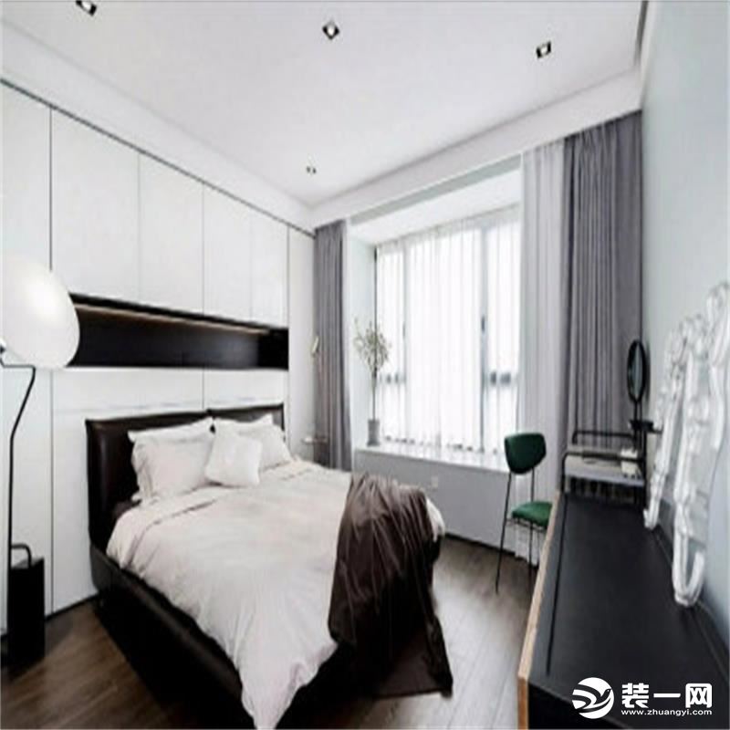 【艾逸装饰】东方名邸|现代黑白灰卧室整体效果图