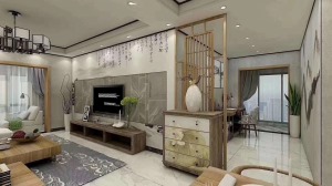 兴冶国际120平新中式风格三室两厅客厅效果图