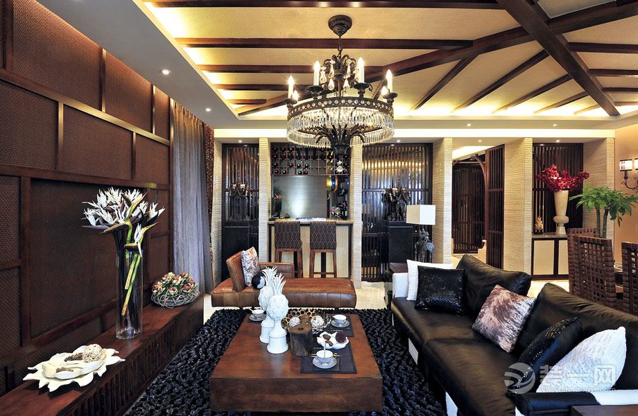 融科紫檀 156平 四居室 造价18万 东南亚风格客厅