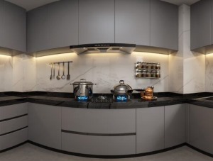 海口华盛御品240平方现代风格装修厨房全景图