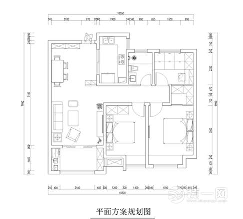 琥珀瑞安家园106㎡简欧风格平面布置图