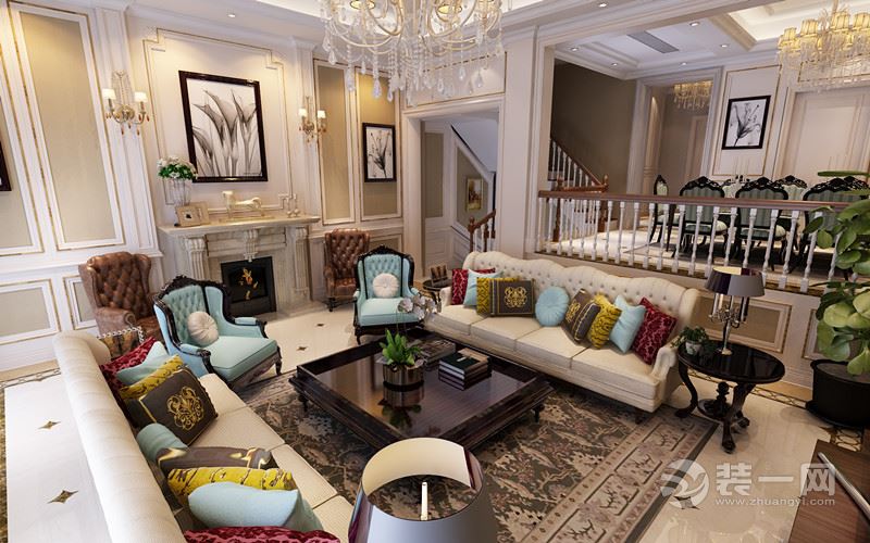 乔治庄园 280㎡法式风格一楼客厅装修效果图
