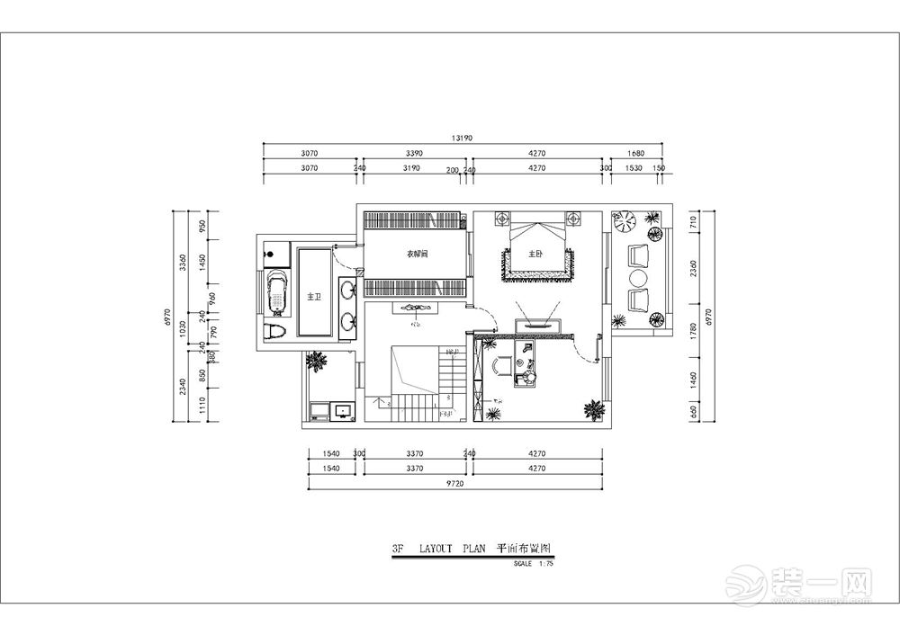 乔治庄园 280㎡法式风格三楼平面布局图