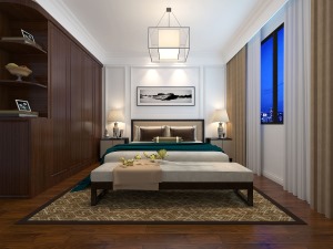 保利拉菲公馆136㎡新中式风格卧室装修效果图