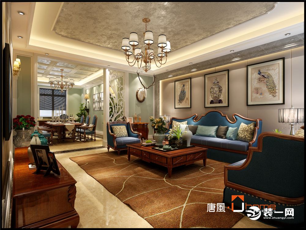 济南漫山天麓复式结构美式风格装修设计丨简奢美式客厅设计