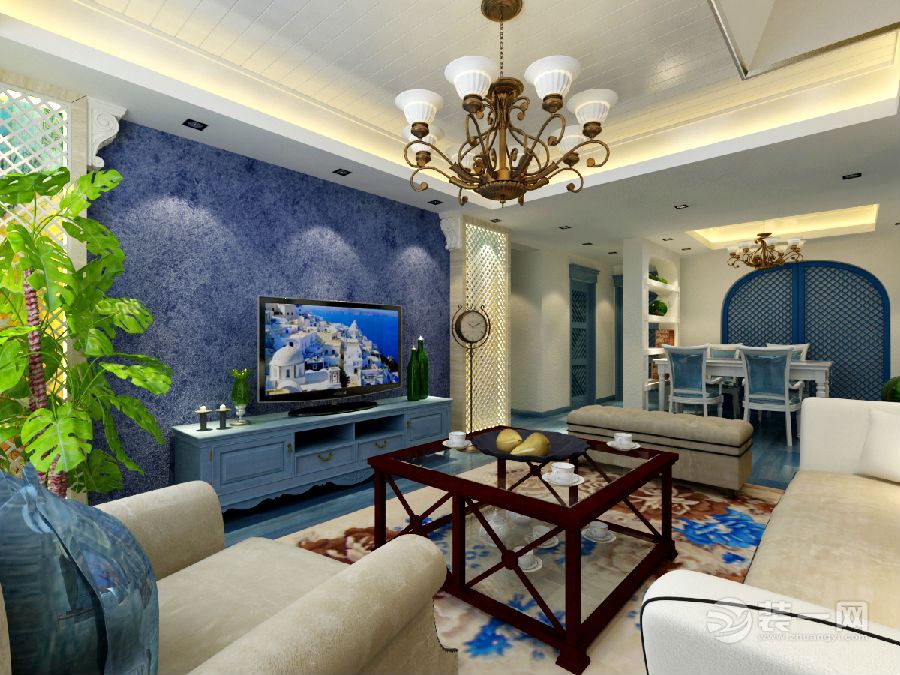 地中海风格通常将海洋元素应用到家居设计中，给人蔚蓝明快的舒适感