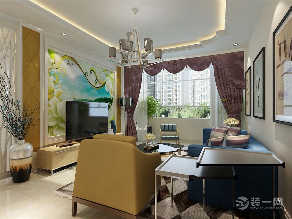 十里锦城90平二居室现代风格装修效果图客厅