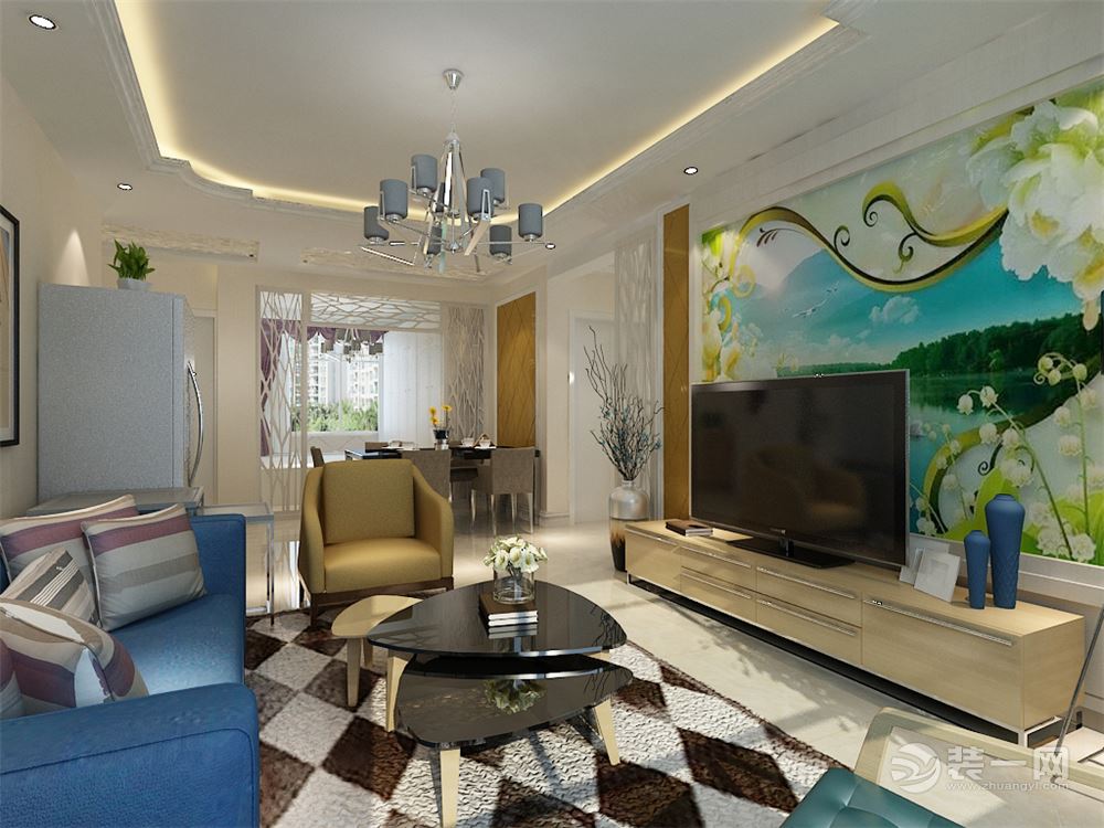 十里锦城90平二居室现代风格装修效果图客厅