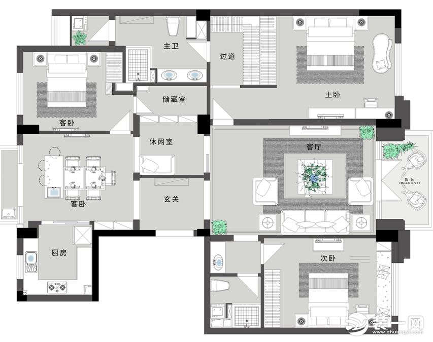 九龙仓170平方三房两厅一厨三卫简美平面户型图设计