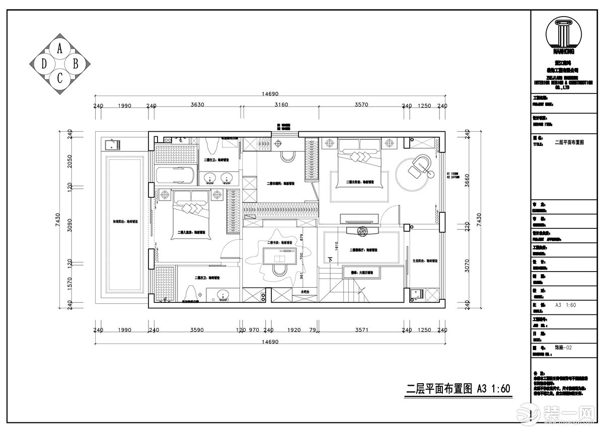 杭州公馆300方现代风格别墅 二楼平面户型图设计