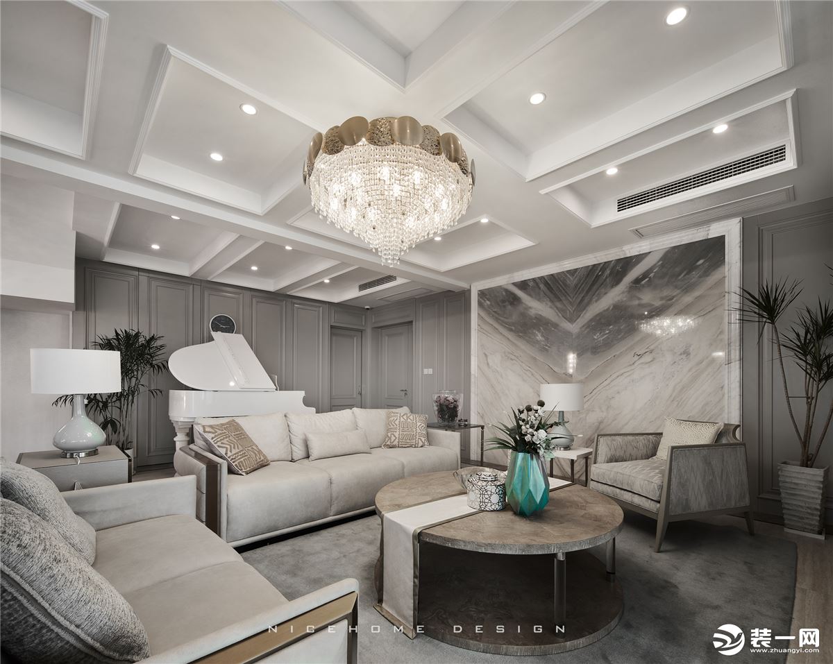 杭州钱塘大观550方现代美式风格 客厅设计
