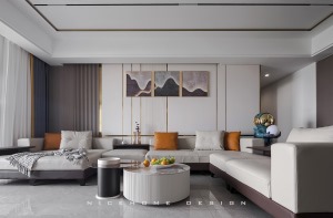 中国杭州 保利东湾210方现代轻奢风格 客厅设计