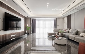 中国杭州 南江壹号300方大平层轻奢风格 客厅设计