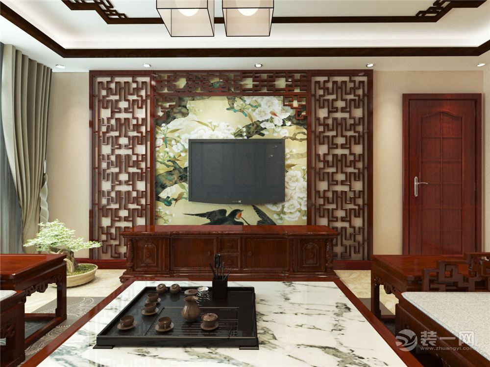112平米中式风格三居室客厅图