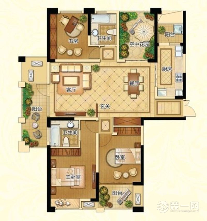 苏州新港天城120平--三居室--地中海风格户型图