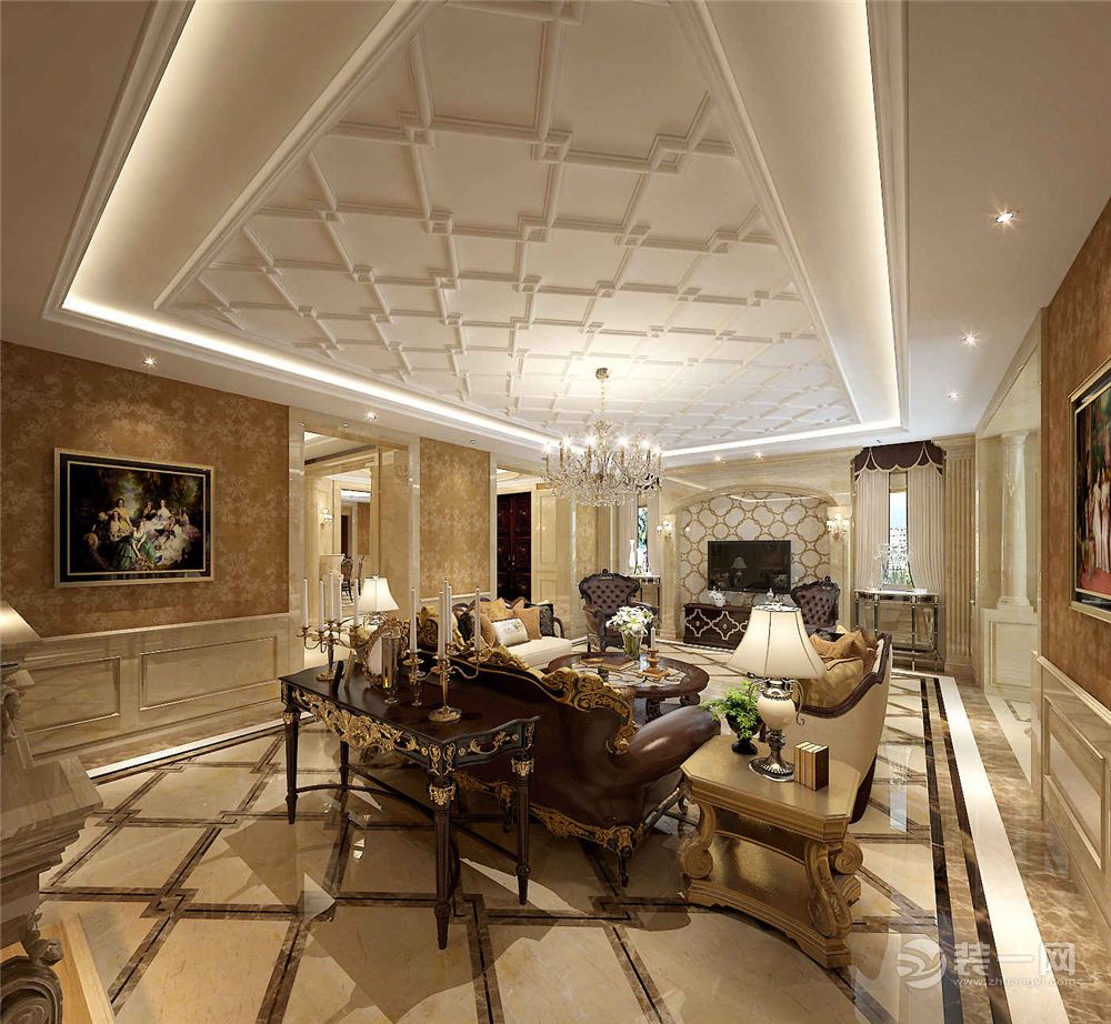 托斯卡纳 360平 别墅 造价60万 欧式新古典风格客厅1