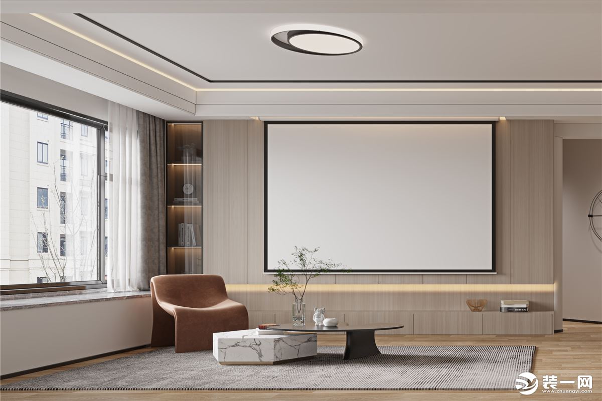 客厅，以黑色线条进行点缀提升空间质感，达到客户想要的现代轻奢空间感觉。