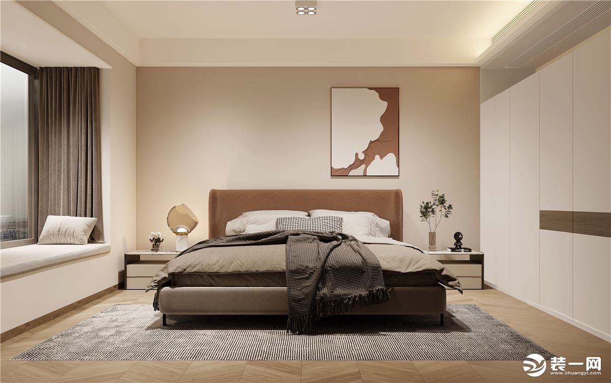 次卧，整体风格搭配沿袭其他卧室，在灯光的设置下要更加简洁一些