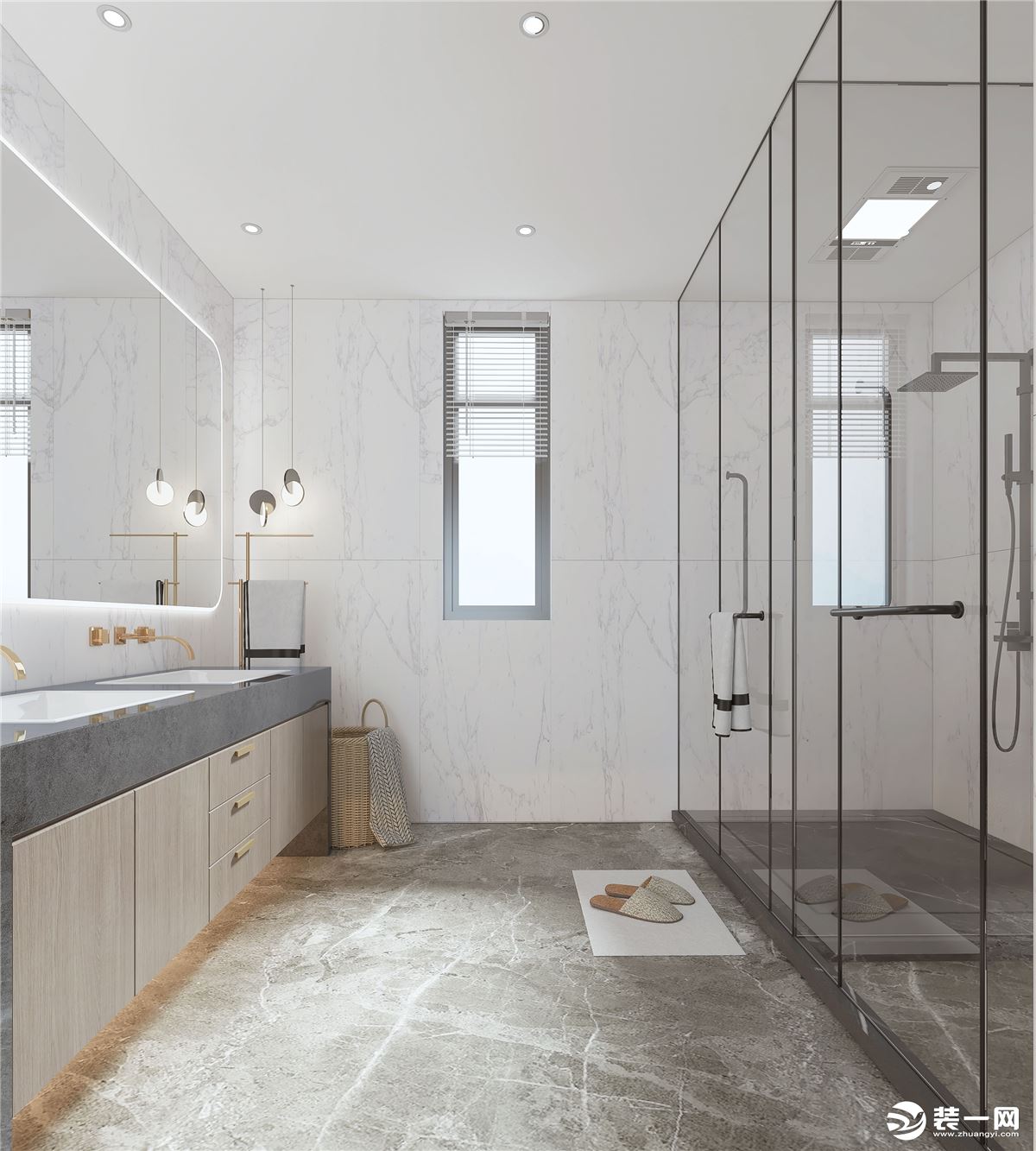 卫生间使用干湿分离，白色和灰色的瓷砖让空间更为明亮。