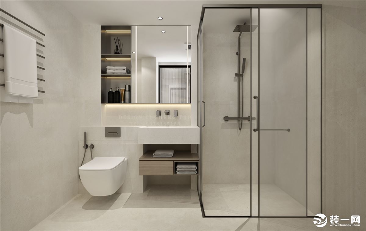 浅灰色的地砖看起来轻松而又舒适，和整体的风格非常搭，让卫生间看起来更加舒适。