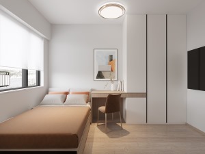 次卧现阶段是作为客房使用的，所以设计相对来说比较简单，家具也不多