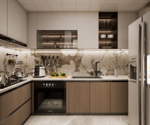 厨房有着超大的储物功能，不仅使操作空间更加便利，还能把厨房的收纳能力大大增强了