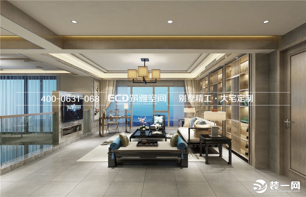 1000平别墅新中式风格客厅装修效果图