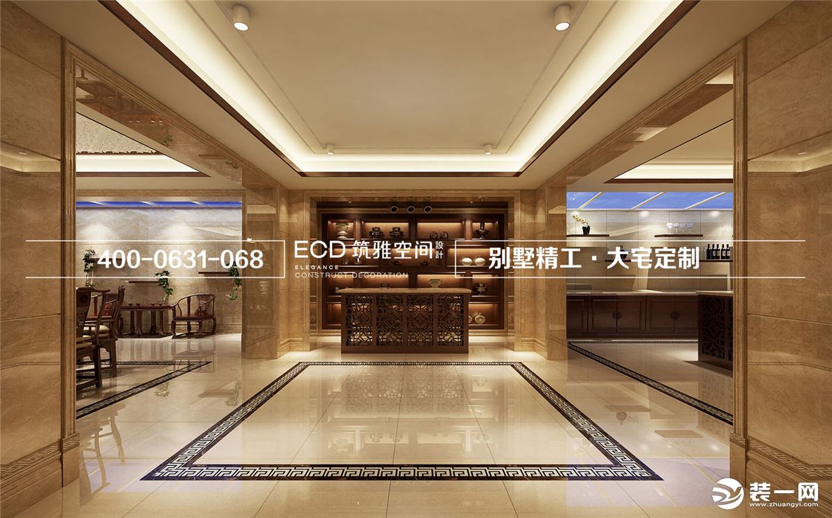 600平别墅新中式风格背景墙装修效果图