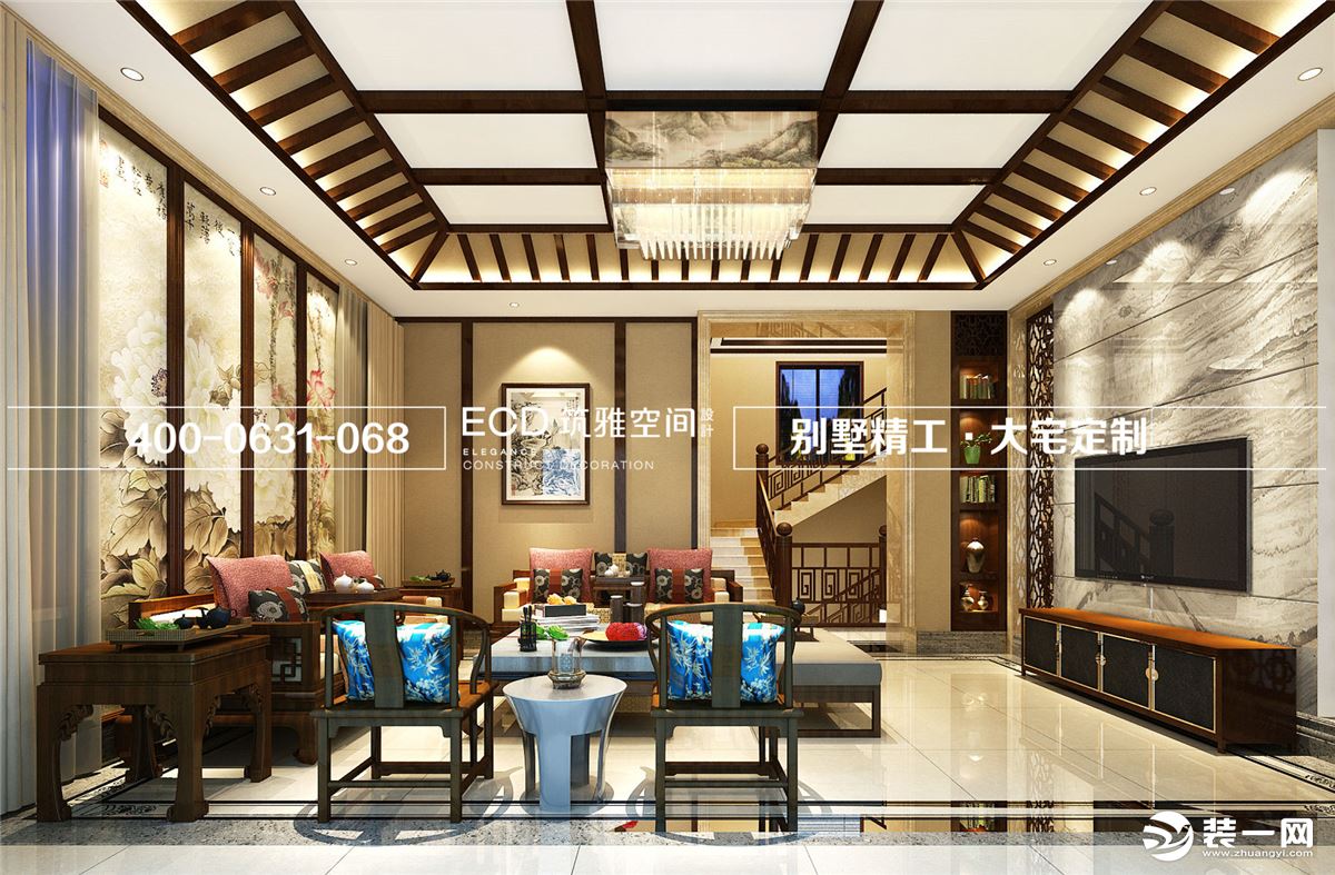 600平别墅新中式风格客厅装修效果图