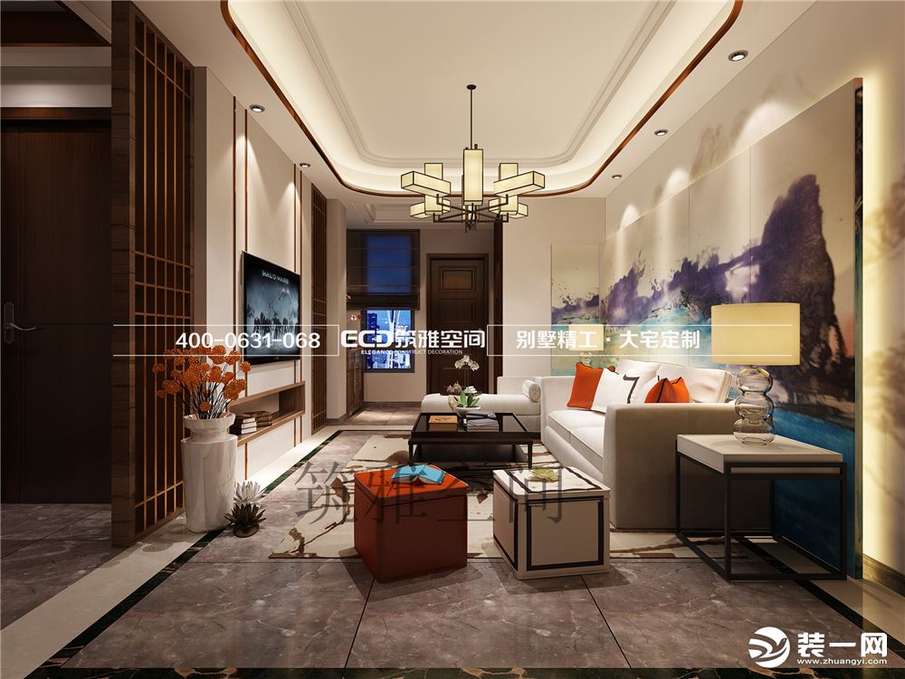 上海大公馆180㎡复式新中式风格一楼客厅